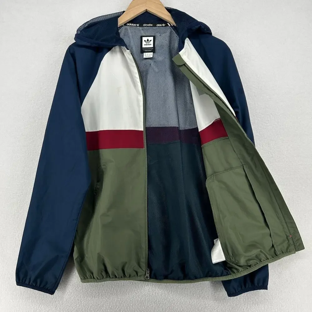 ADIDAS Jacket Mens S BB Packable Wind Colorblock Hoodie Basketball Blue Green